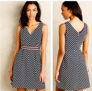 Anthropologie navy and white structured dress